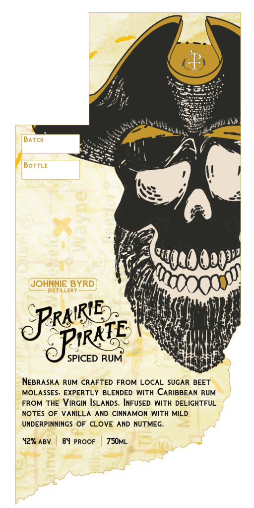 spiced rum label for a brand called Prairie Pirate